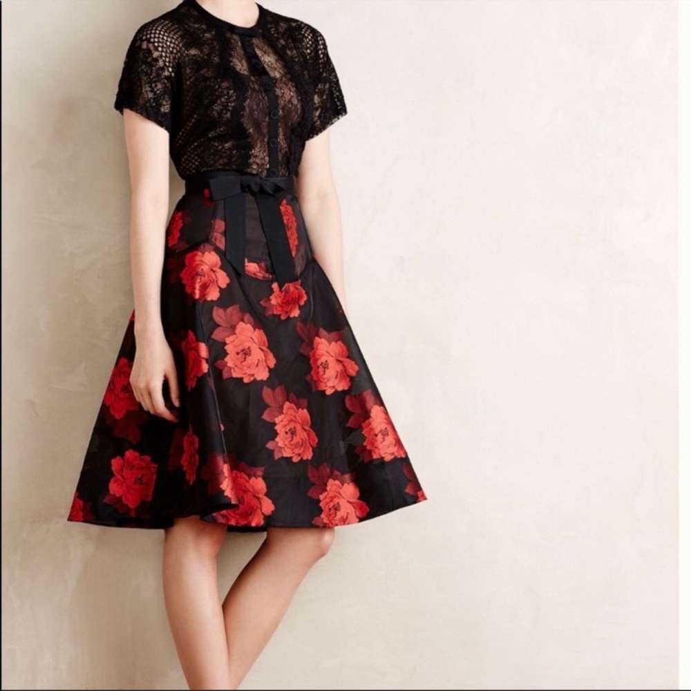 Byron Lars Red Floral Lace Midi Dress 8